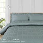 Malako Biella Jacquard Olive Green Checks 550 TC 100% Cotton Double Bed Duvet Cover